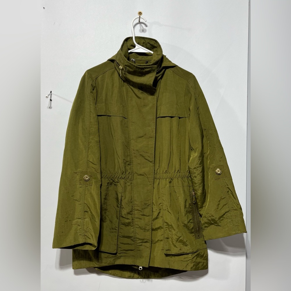 ANORAK Jacket With‎ Hidden Hood In Moss Green Women’s Size XS - Picture 3 of 7